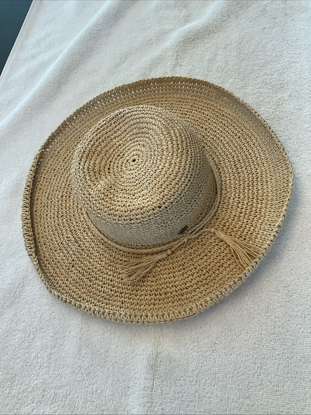 August Hats Natural Straw Wide Brim Sun Hat with Tassel